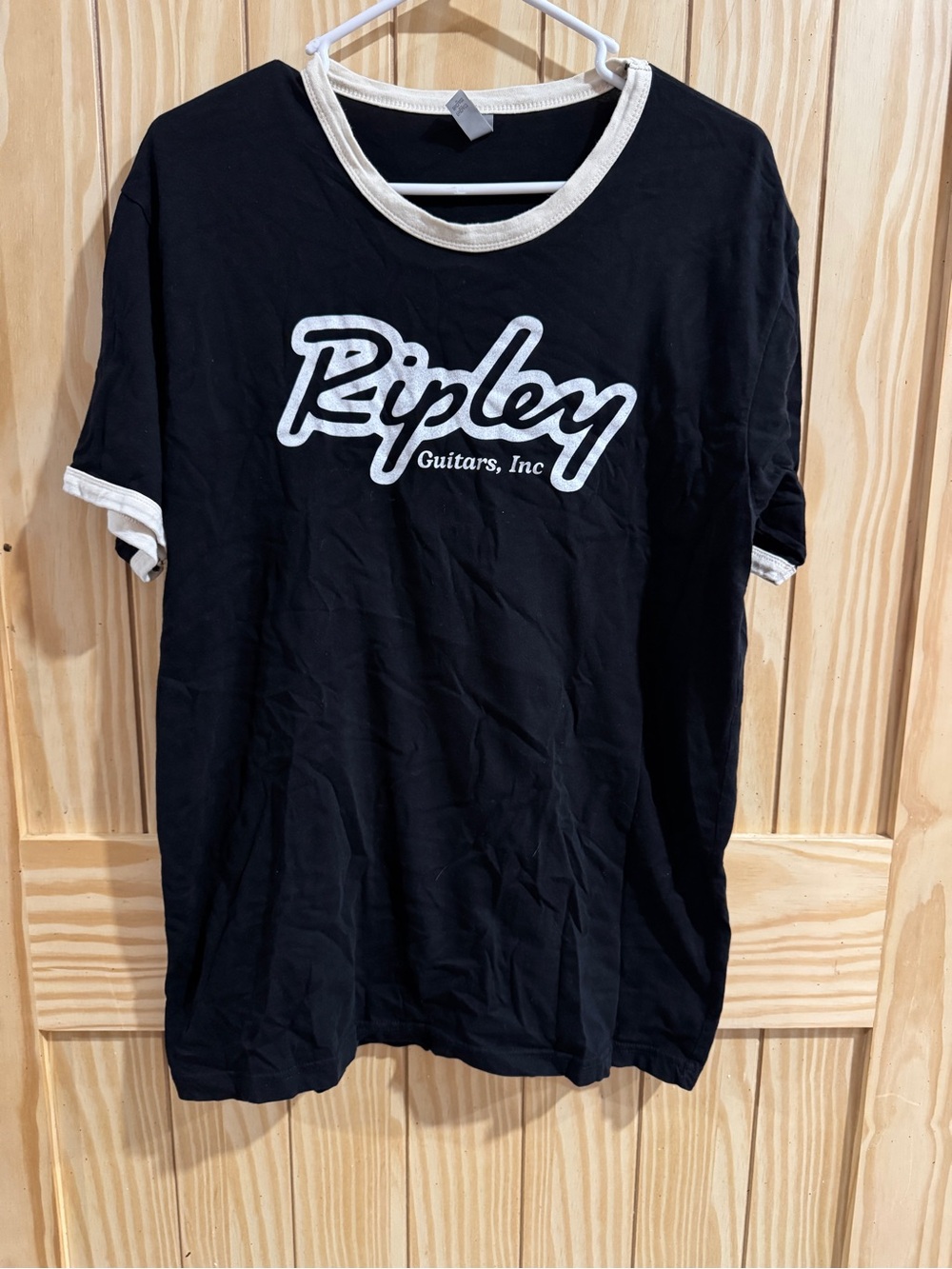 Ripley Guitars Black and White Ringer Short Sleeve T-Shirt—Large